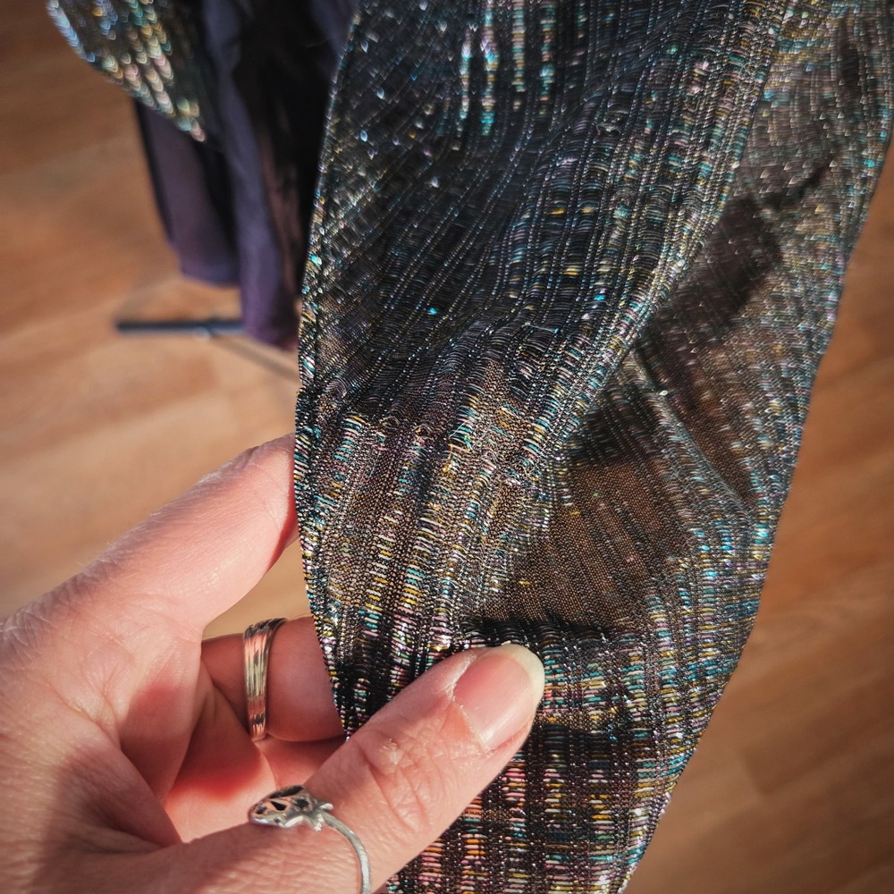 Nuance Party Dress Vintage 80s Metallic Asymmetrical Ruffle Glam Disco Midi - Picture 7 of 8